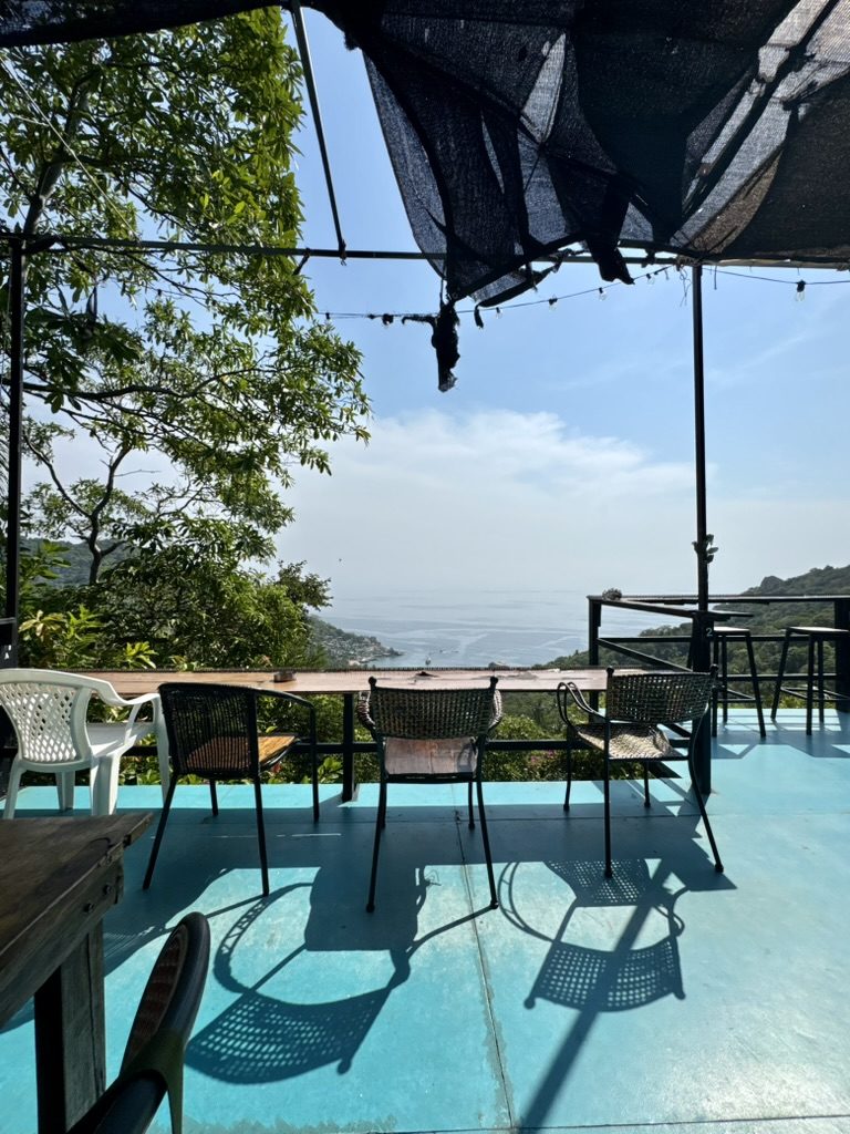 Hilltop cafe with bay view