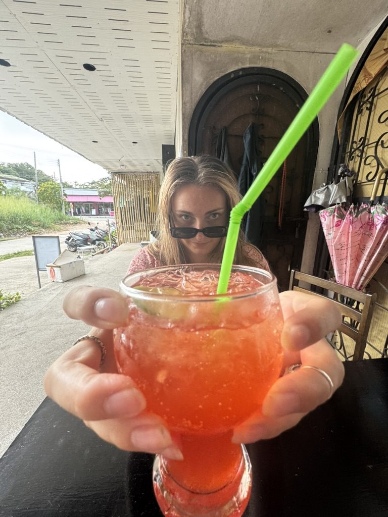 Meg with a cocktail