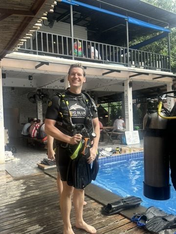 Ryker in scuba gear at Big Blue Diving