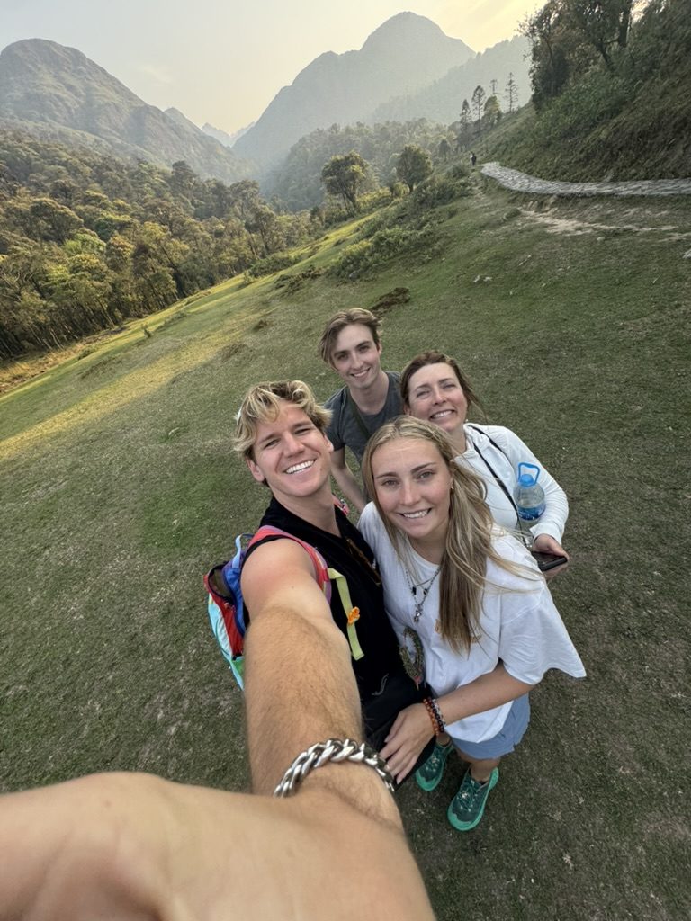 Group selfie in the Sapa valley at golden hour