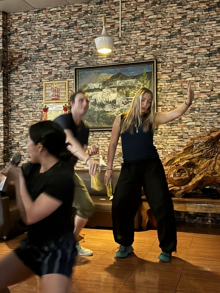 Meg dancing at Ha Giang karaoke night