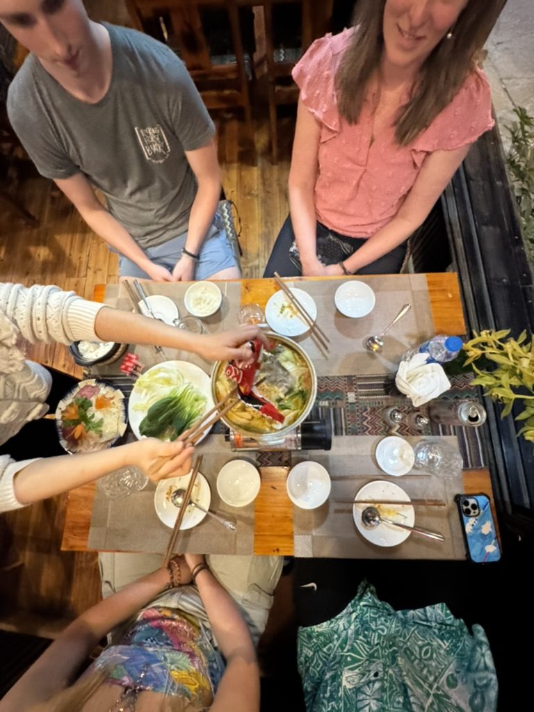 Overhead view of the Sapa hotpot dinner