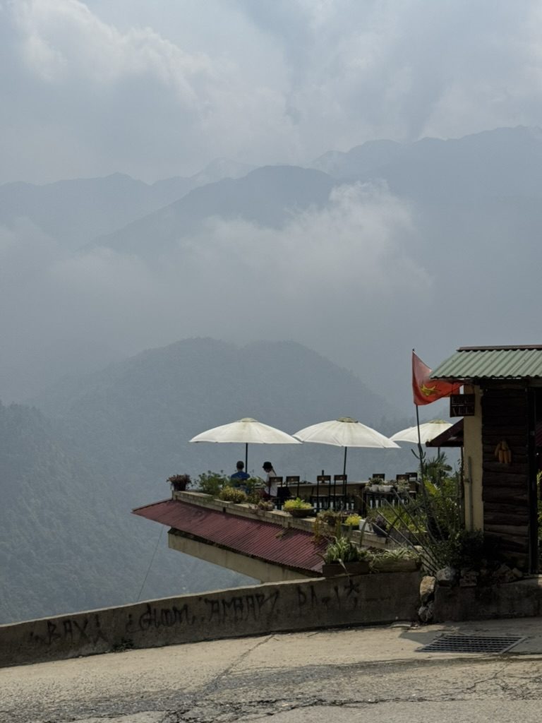 Sapa mountain cafe with terrace overlooking the valley