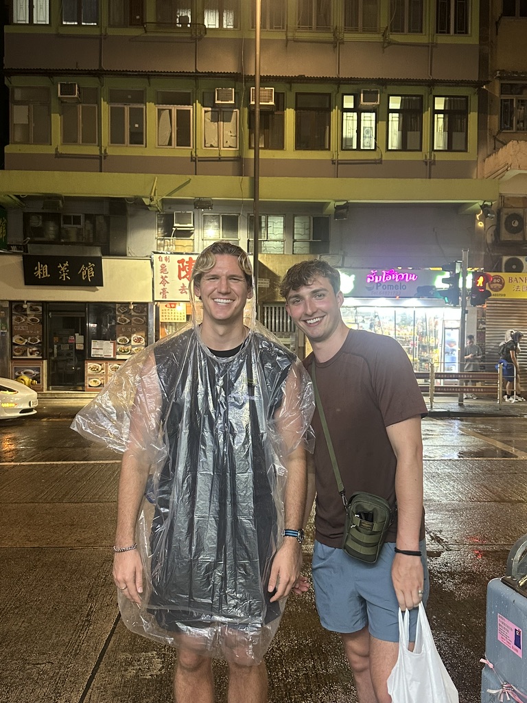 Out in the rain with August
