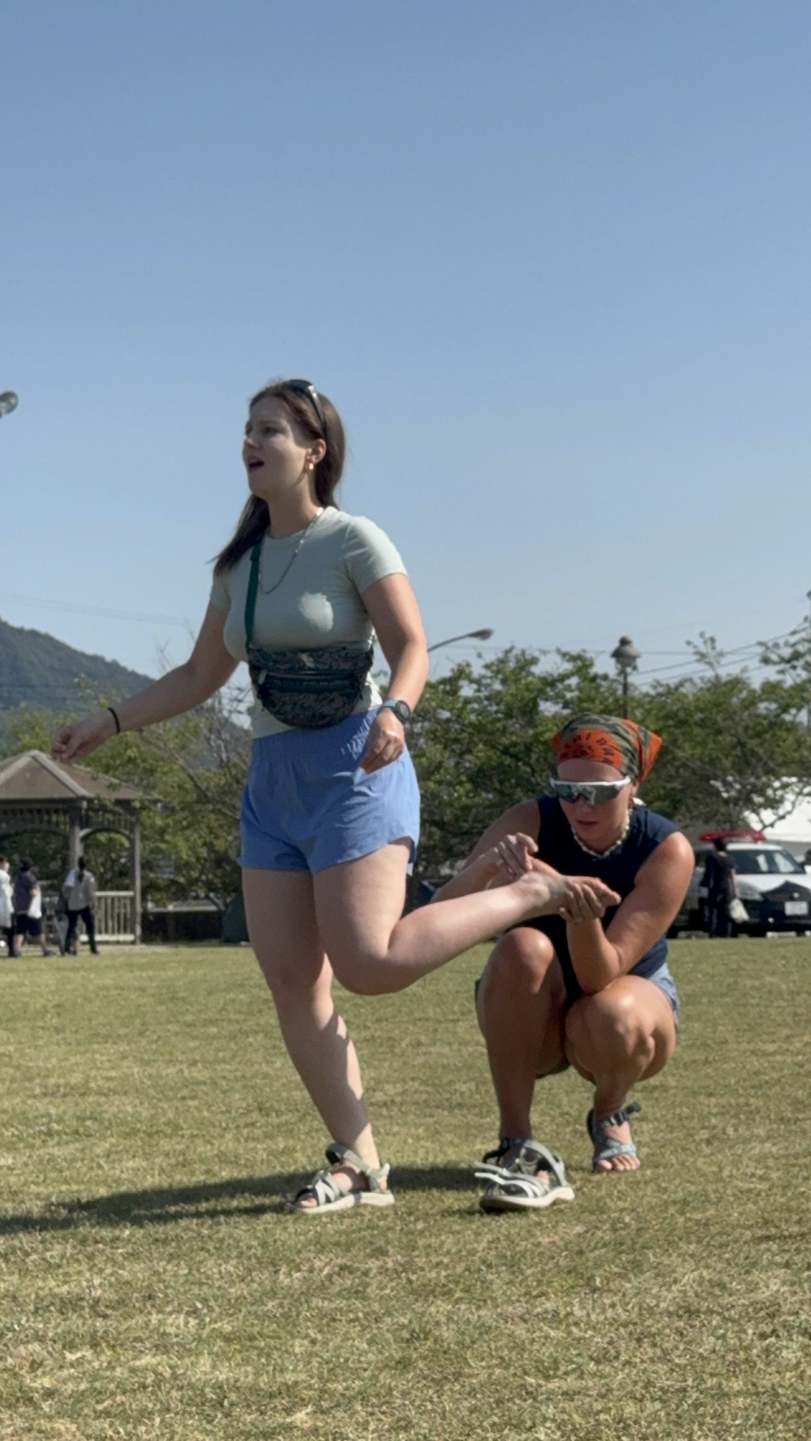 Stretching on the grass