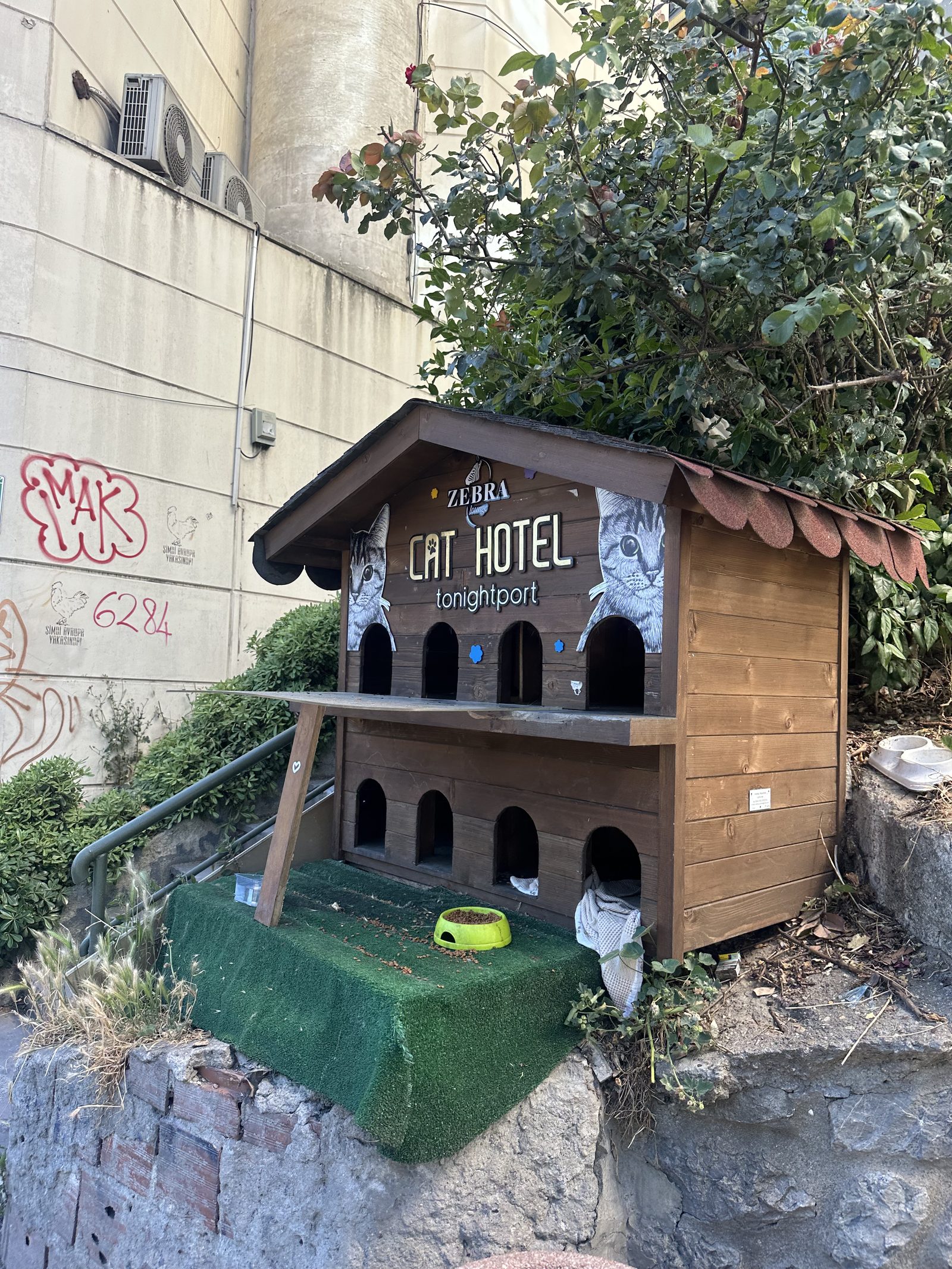 A little wooden cat hotel on an Istanbul street