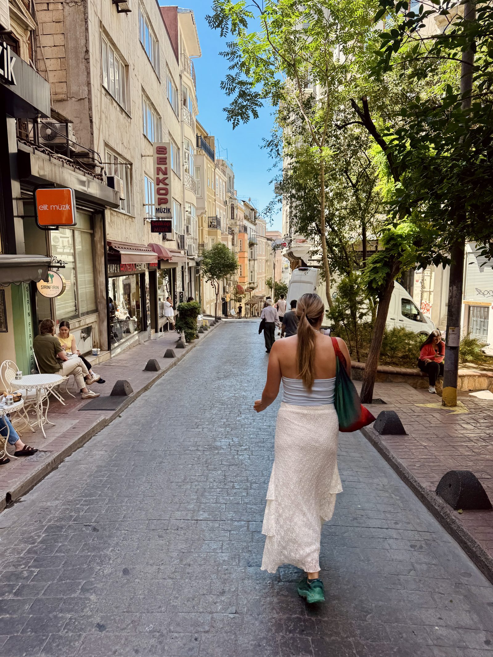 Walking down a sunlit Istanbul street