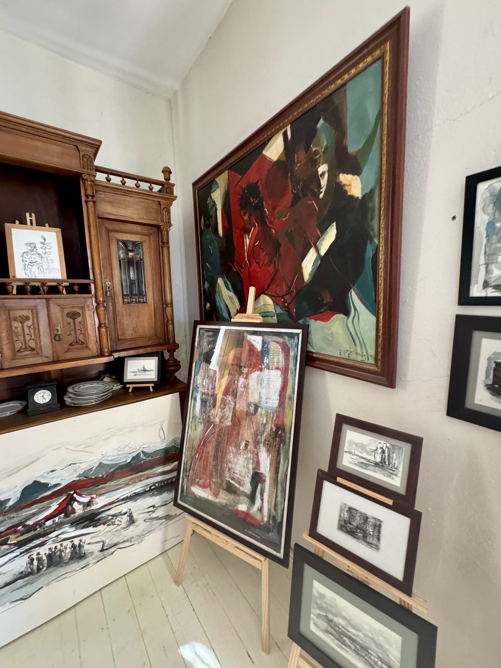 Framed paintings inside the winery