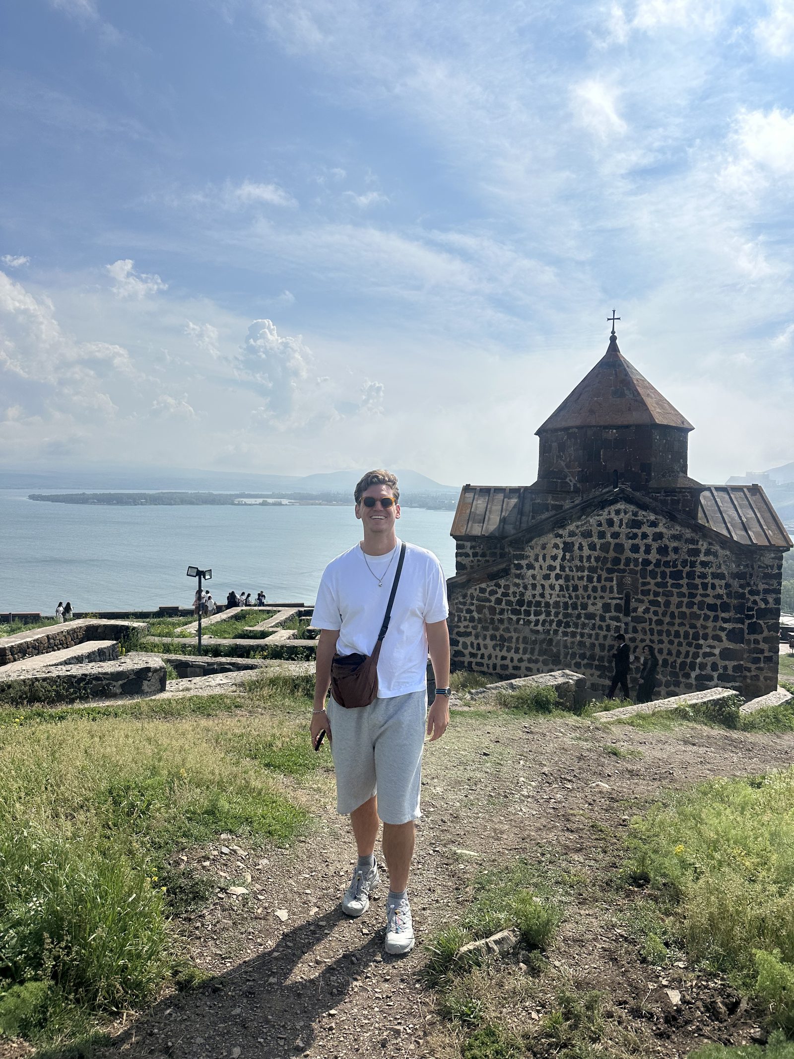 Standing before Sevanavank monastery above Lake Sevan