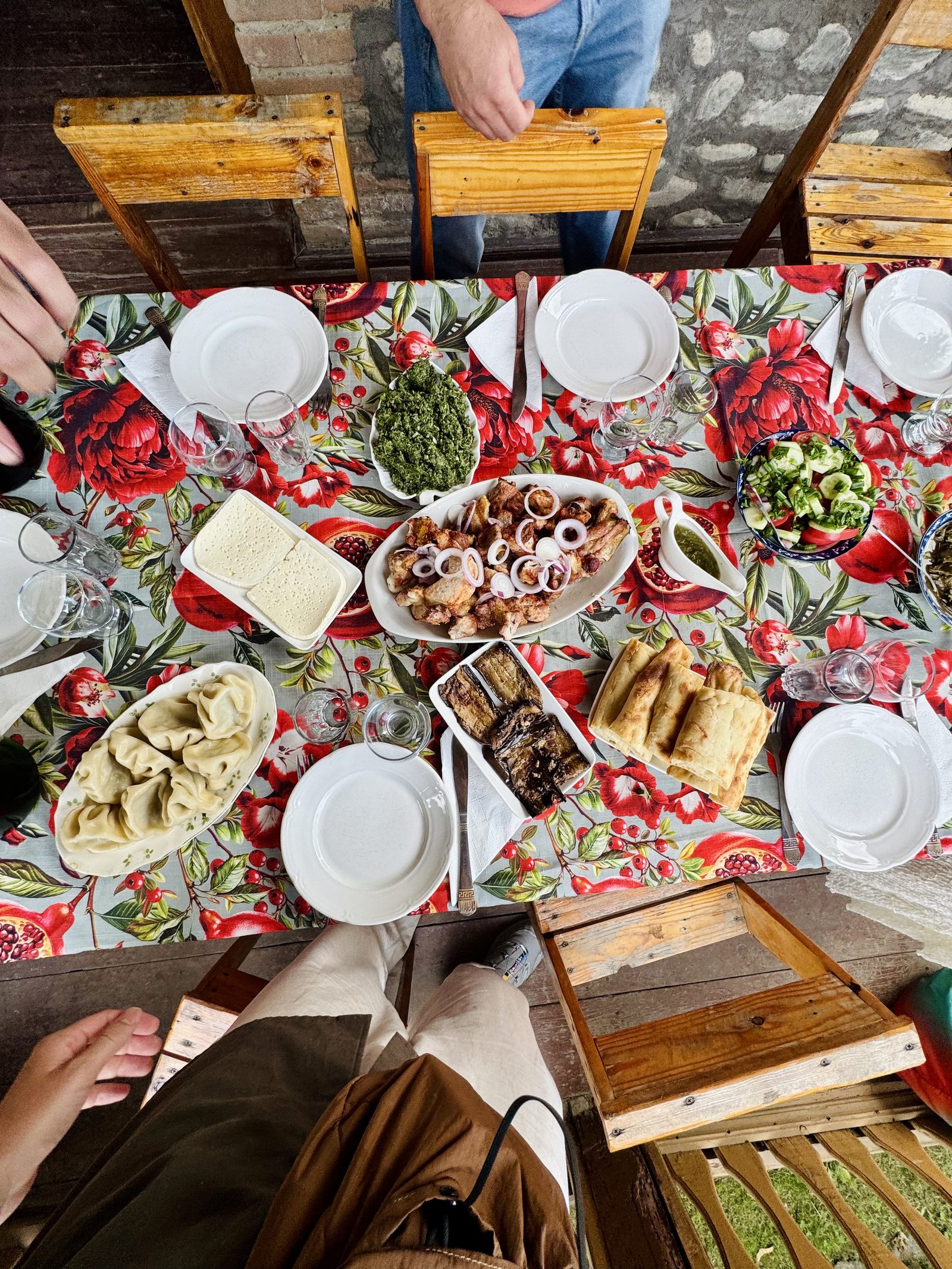 A Georgian supra feast table laden with dishes