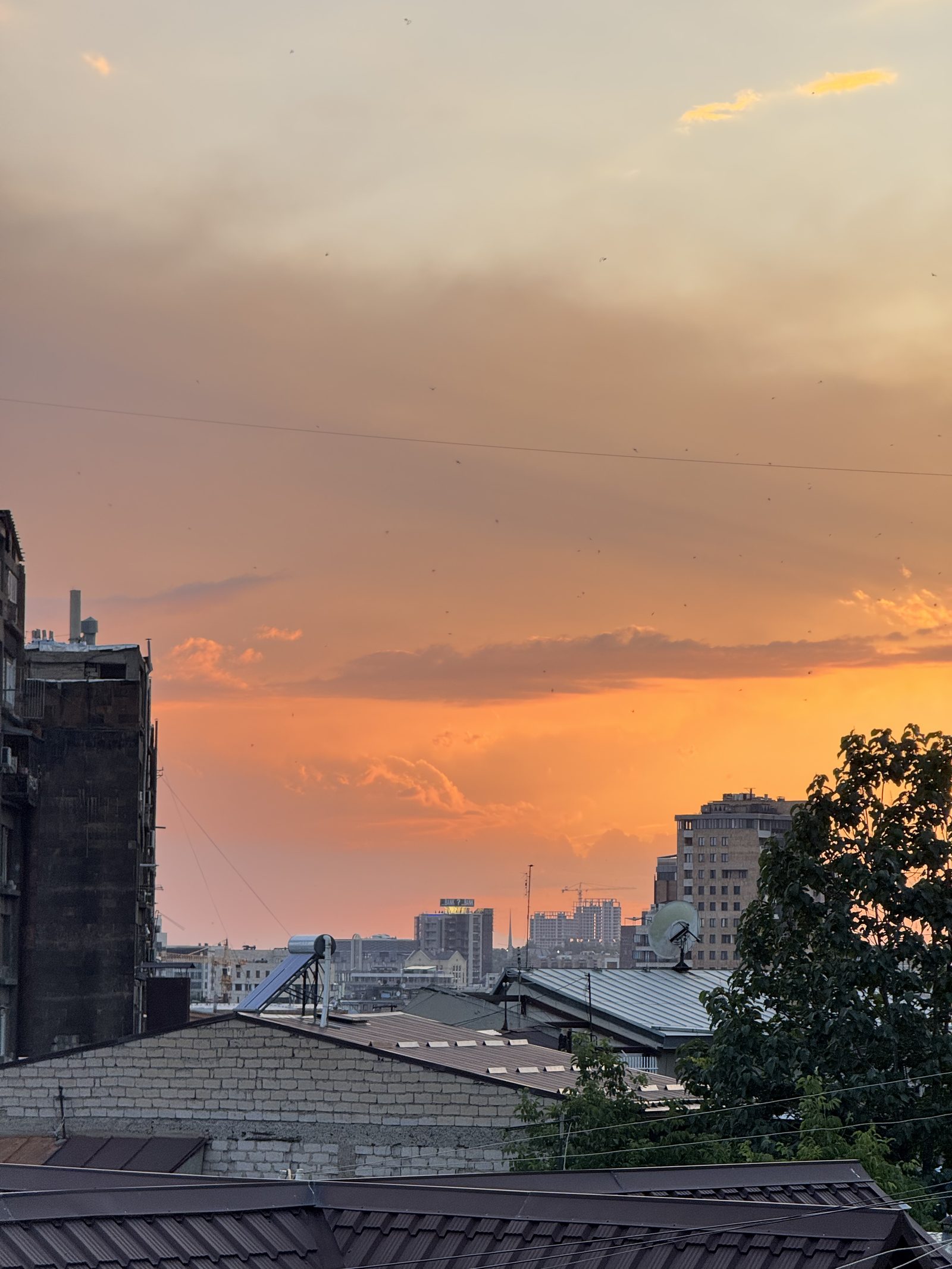 A fiery sunset over the Yerevan skyline