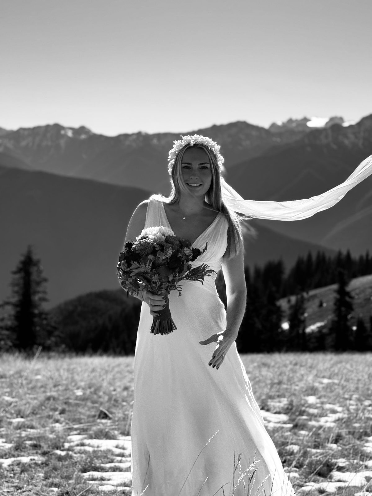 Black and white bridal portrait
