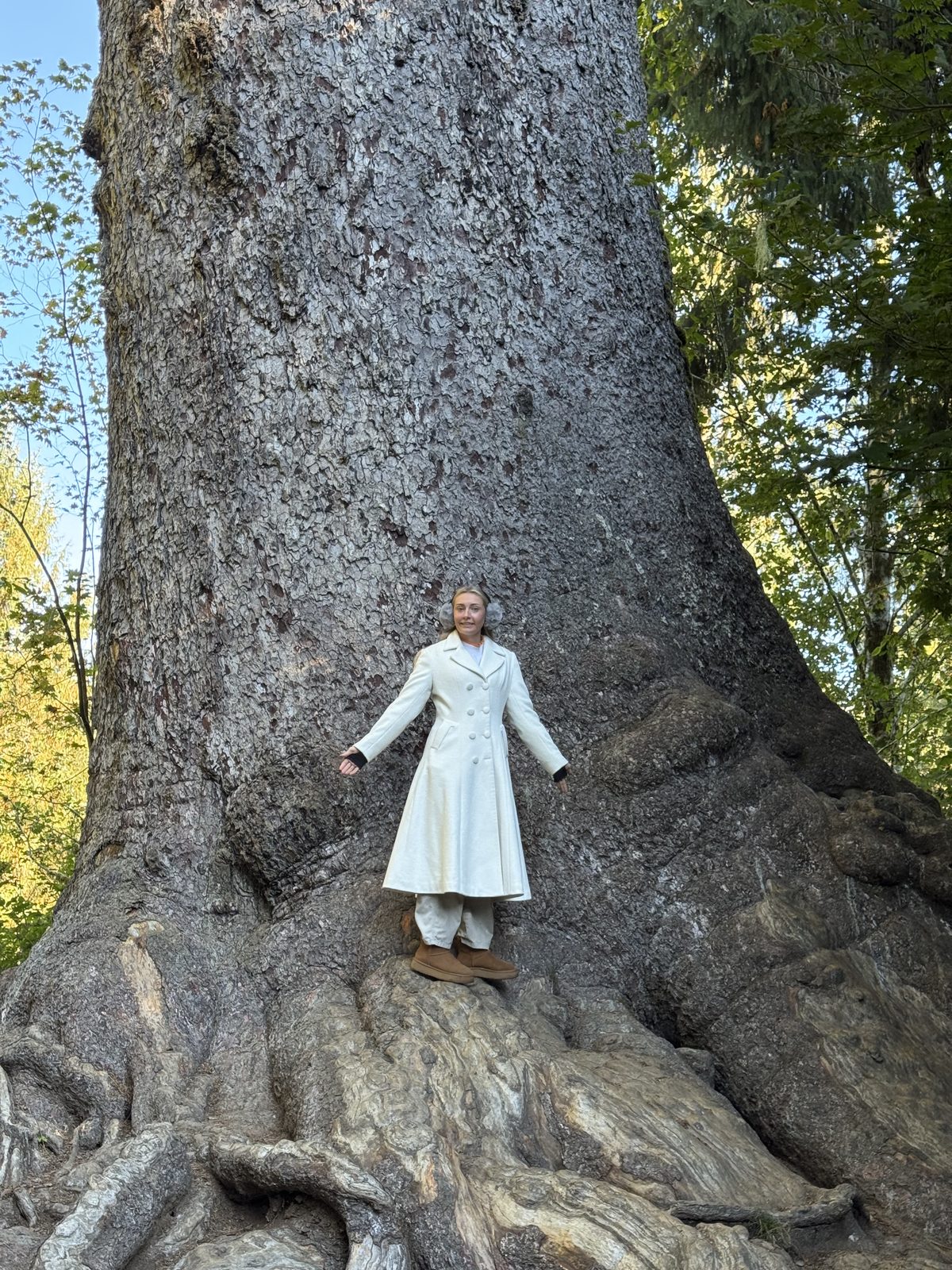 Meg at the world's largest spruce tree